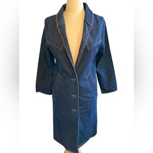 Boone Industries Denim Duster Button up Coat Beads & Modern detail Made in USA